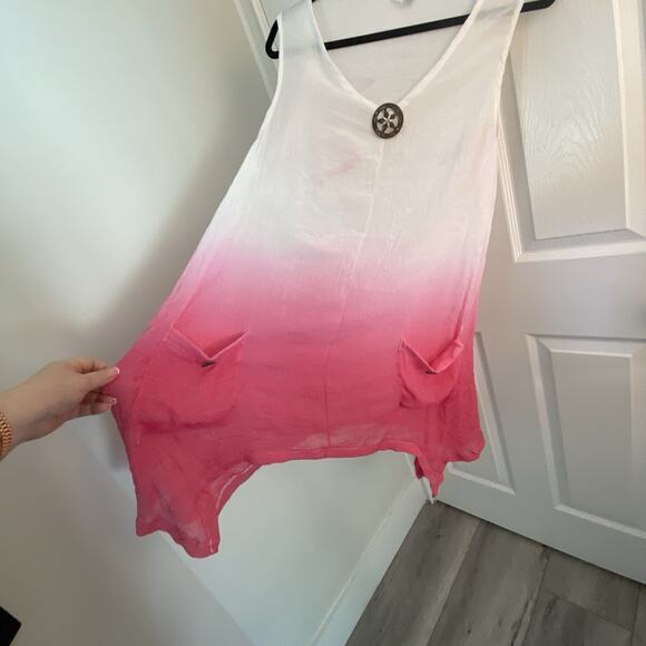 Mirror Image Tunic Top Size Large Swimsuit Cover Up White Pink Ombre Vacation L - Picture 2 of 4